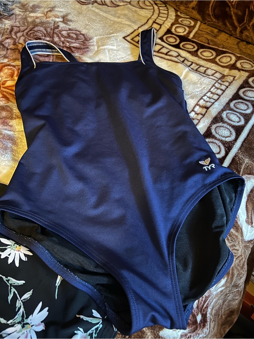 TYR Navy Girls' One-Piece Swimsuit with White Trim